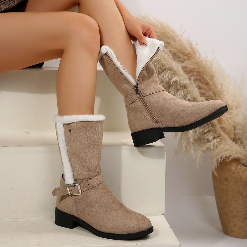 Snow Boot Fur Lined - Women Mid‑Calf Winter Boots 3.5CM Block
