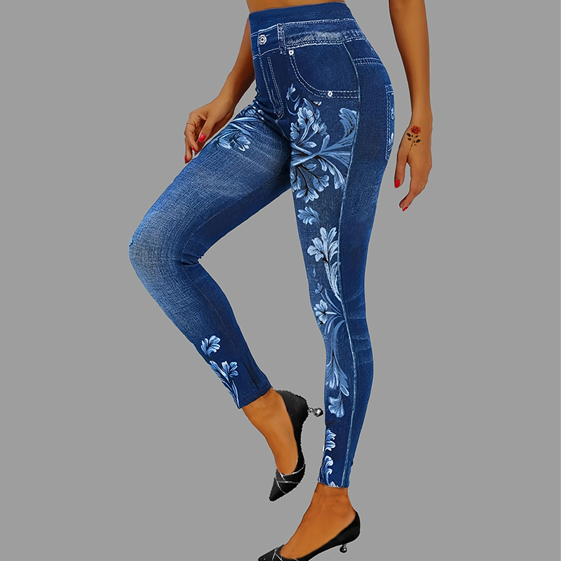 Winter Clothing On Sale - Women's Elegant Printed Faux Denim Leggings