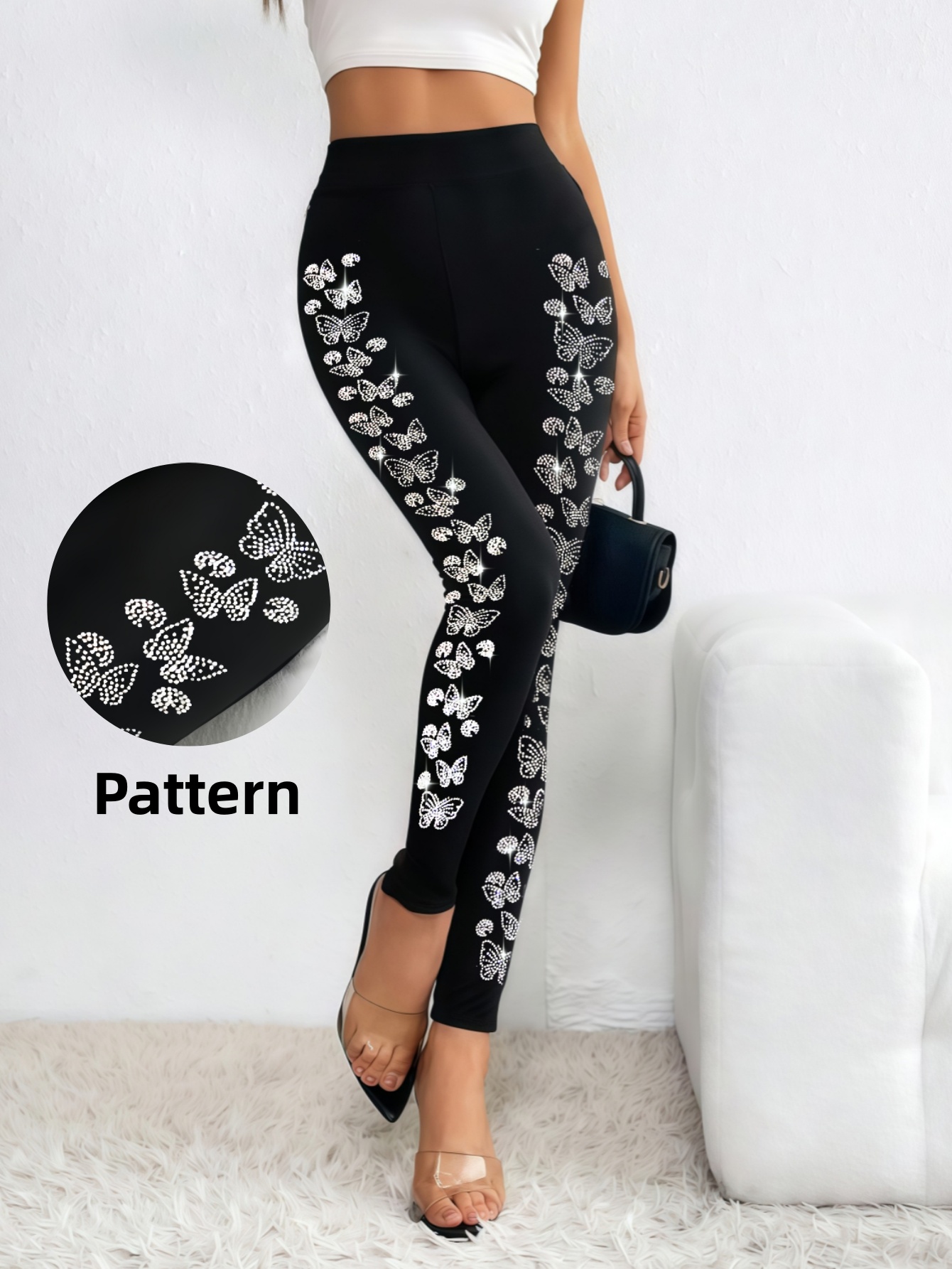 Women‘s Black Leggings with Bu - Winter Clothing On Sale review and price