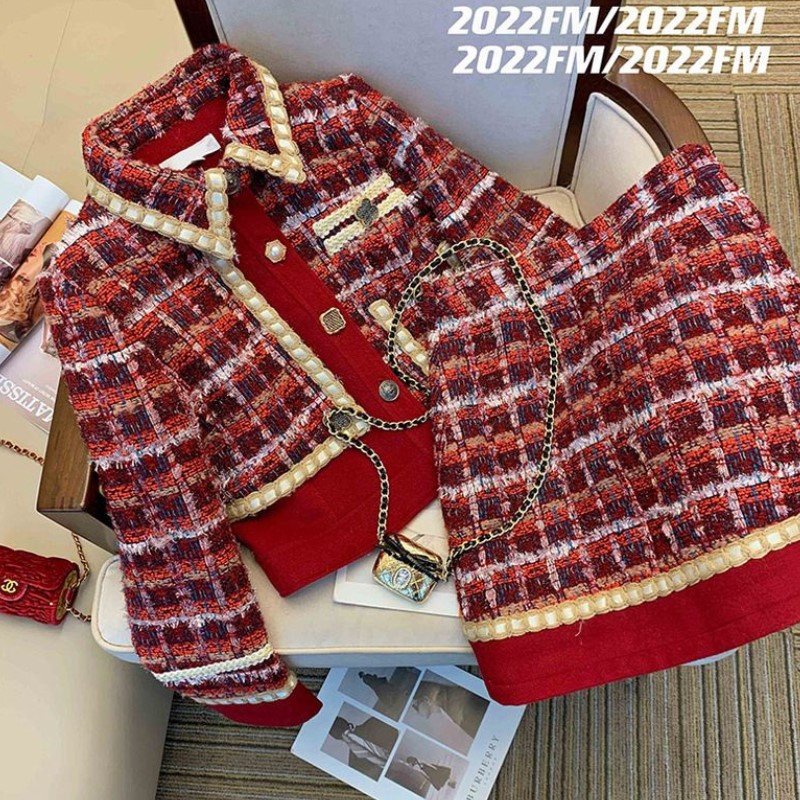 Women Elegant Tweed Red Suit J - Winter Clothing Vintage review and price