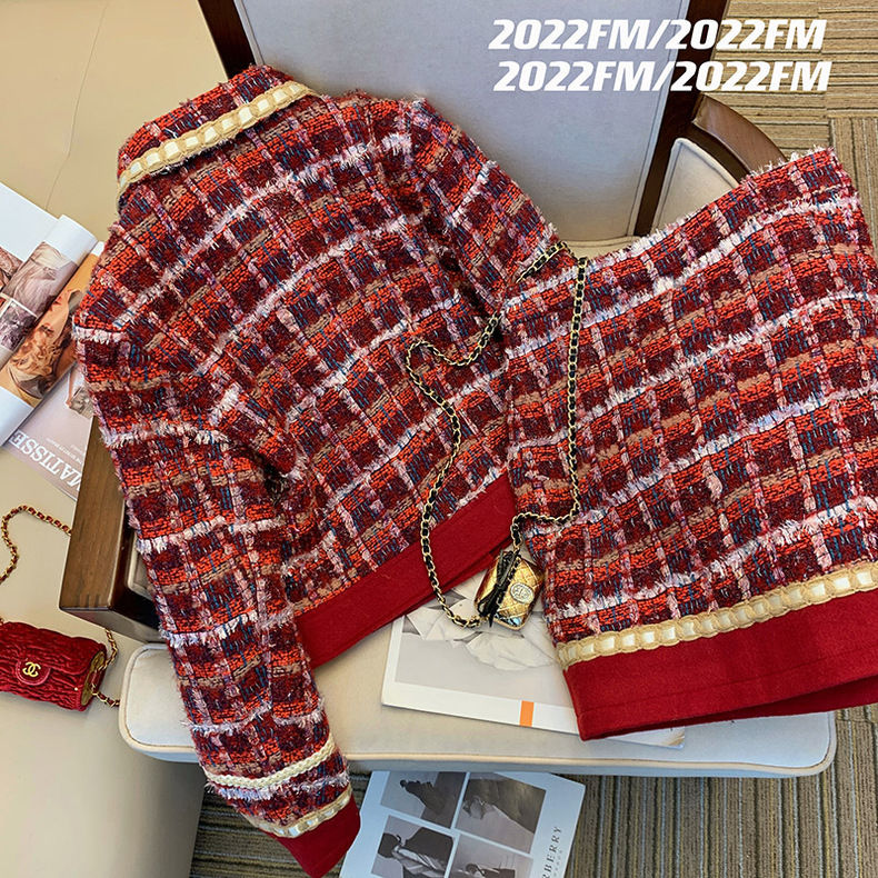 Women Elegant Tweed Red Suit J - Winter Clothing Vintage review and price