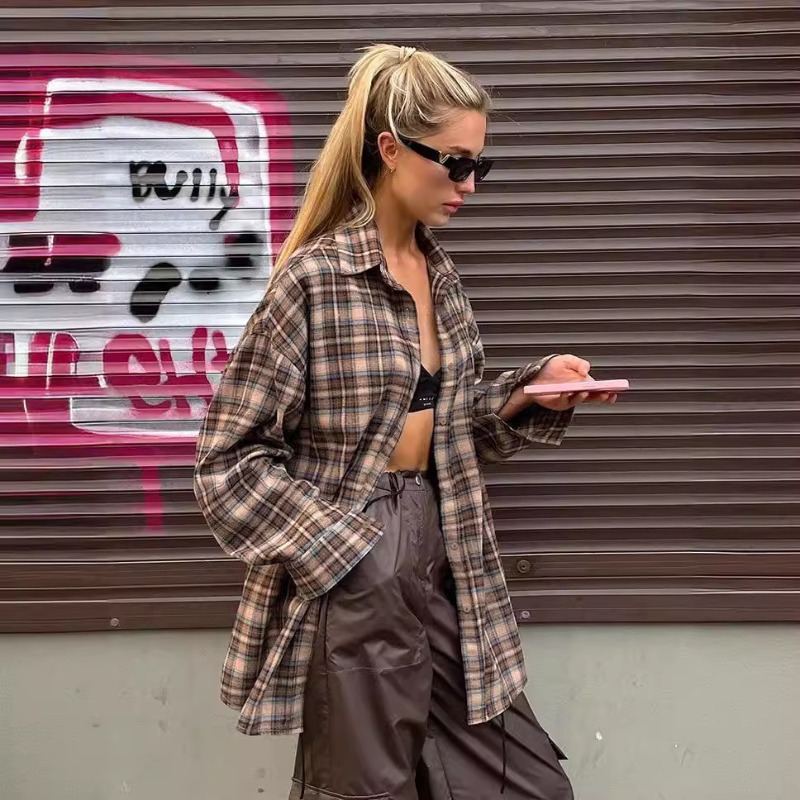 Casual Plaid Shirt Woman Loose - Winter Clothing Vintage review and price