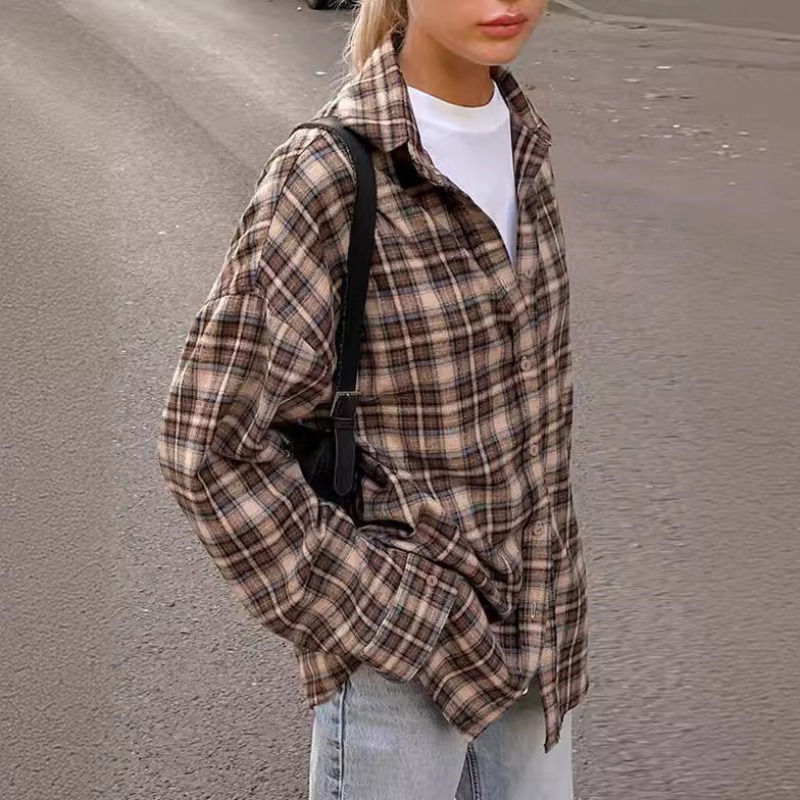 Casual Plaid Shirt Woman Loose - Winter Clothing Vintage review and price