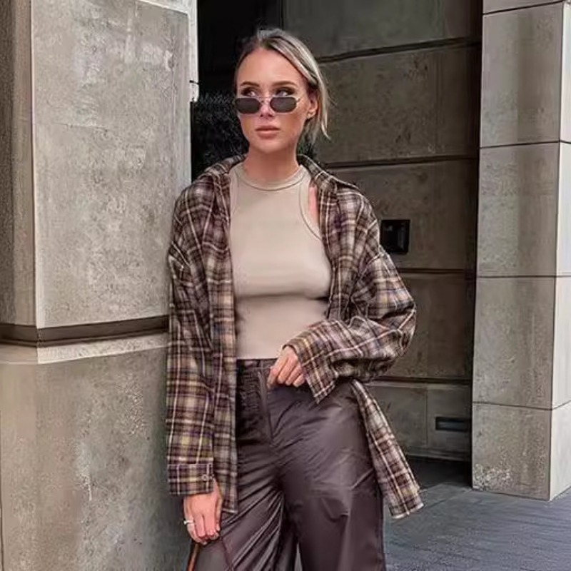 Casual Plaid Shirt Woman Loose - Winter Clothing Vintage review and price