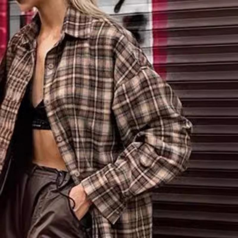 Casual Plaid Shirt Woman Loose - Winter Clothing Vintage review and price